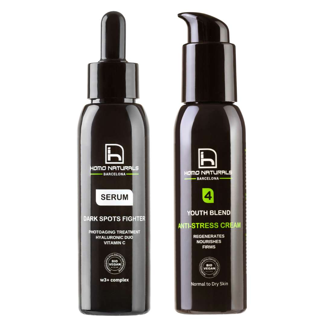 Kit de cuidado facial para hombre con serum antiedad y crema antiarrugas natural