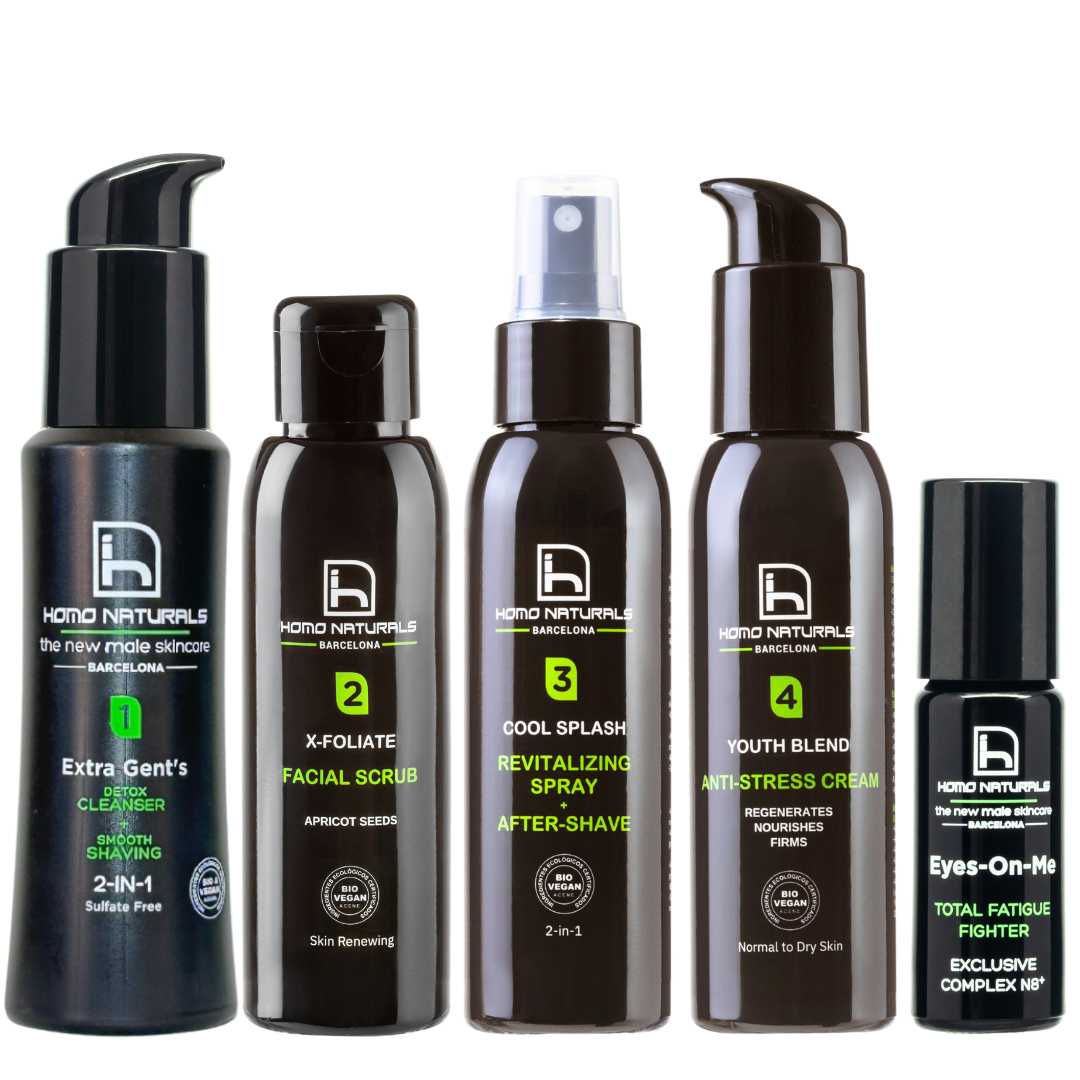 Kit cuidado facial antiarrugas hombre con contorno de ojos para bolsas y ojeras hombre.